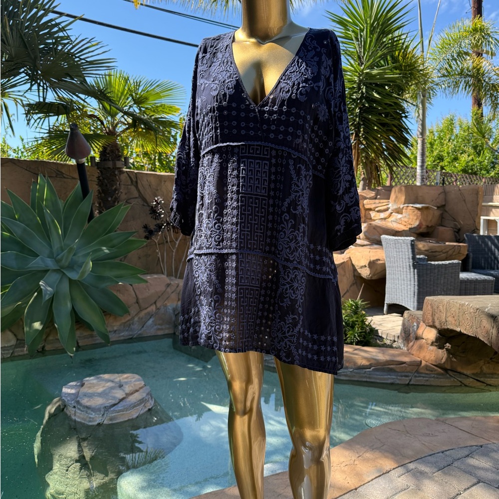 Johnny Was~  Navy Blue Cover-Up Tunic